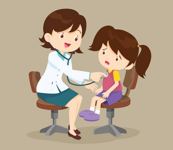 医生用听诊器听病人胸部.