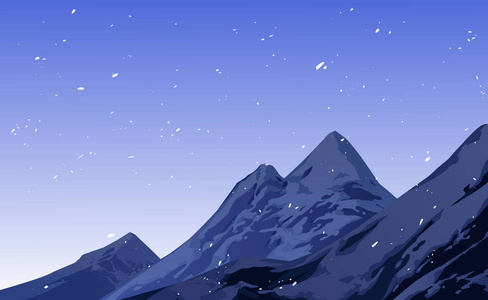 雪后场面的例证.在山上下雪.矢量插图照片