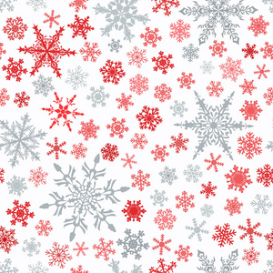 白色背景下的雪花红色和灰色的圣诞无缝图案