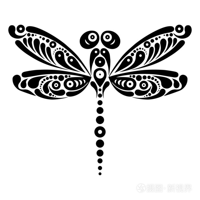 美丽的蜻蜓纹身形状中的艺术图案
