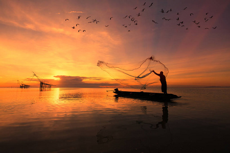 捕鱼渔夫在湖捉鱼钓鱼渔民在河里捉鱼矶鹞捉鱼绿草背景上捉鱼的诱饵