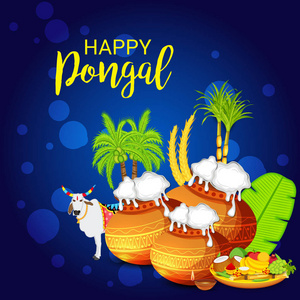 快乐 Pongal 背景的矢量插图