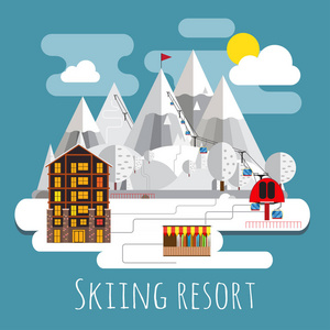 平面设计的滑雪胜地全景景观