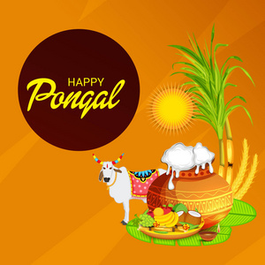 快乐 Pongal 背景的矢量插图