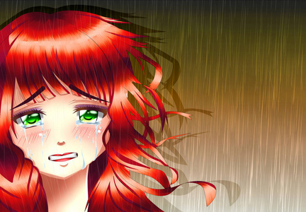全红的眼睛动漫悲伤动漫女孩下雨照片