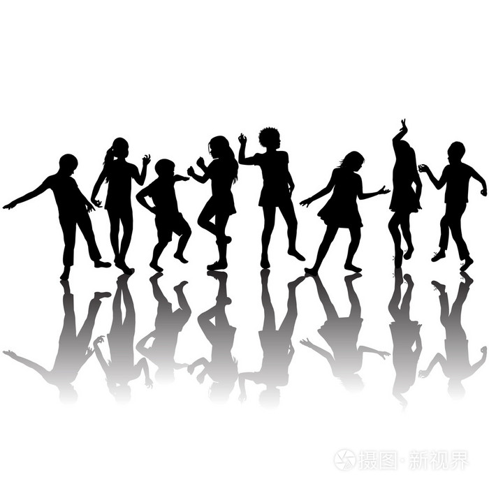 组的儿童剪影跳舞