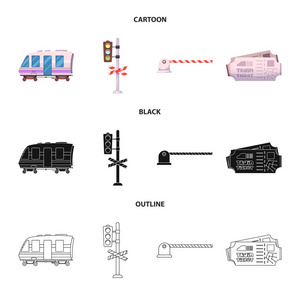 列车和车站图标的矢量图示。网上火车票股票符号集
