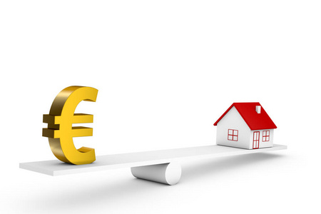 3d 住宅和货币符号欧元的插图余额
