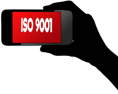 红色智能手机屏幕上的 Iso 9001