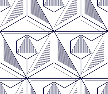 抽象黑白切割画几何3d 线抽象无缝图案, 矢量背景.