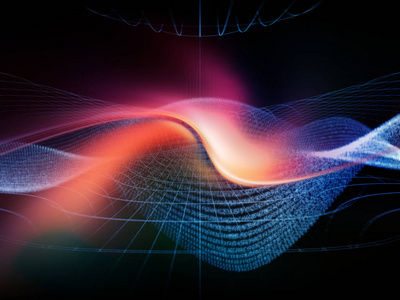 太空系列技术。背景由波浪网格和灯组成, 适合用于技术科学和计算机信息世界的项目。