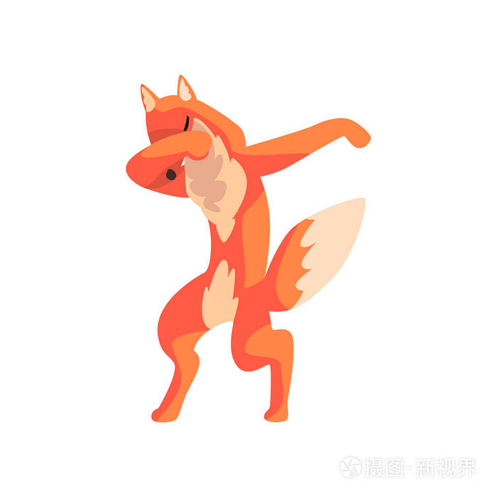 红狐站在配音跳舞姿势, 可爱的卡通动物做配音向量例证在白色背景