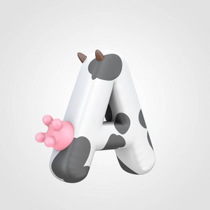 兽性 3d 设计的字母字体与母牛乳房，发现牛模式上大写的字母 A