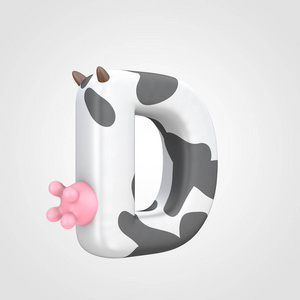 兽性 3d 设计的字母字体与母牛乳房，发现牛模式上大写的字母 D