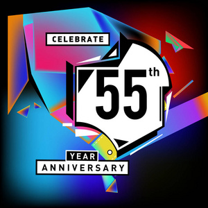 第五十五周年贺卡与丰富多彩的背景。几何彩色背景上的生日 logo
