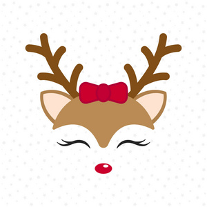 可爱的驯鹿小鹿圣诞快乐卡通人物.红弓女孩照片