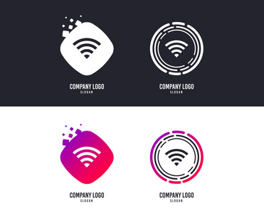 标识概念。Wifi 标志。无线网络符号。无线网络图标。Wifi 区域。标志设计。带有图标的彩色按钮。向量