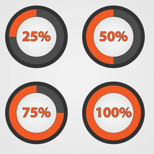信息加载的橙色圆圈。百分比向量信息。饼图百分比