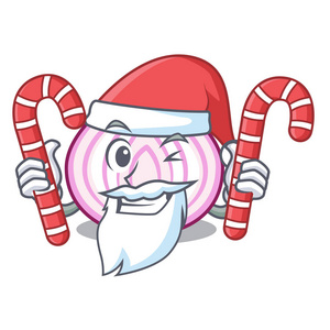 圣诞老人与糖果新鲜切片洋葱分离的吉祥物