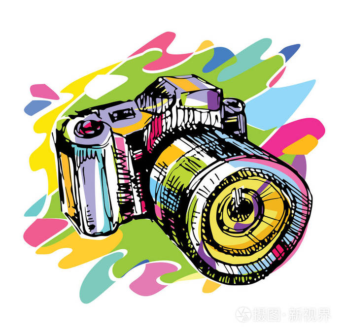 手画的涂鸦复古照相机.拍好的照片