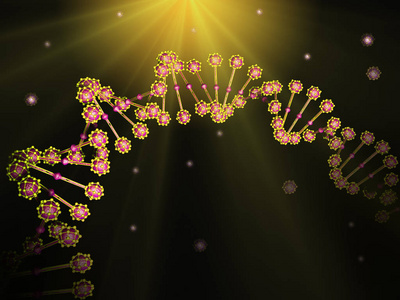 在黑暗的生物空间的抽象 Dna 螺旋三维图