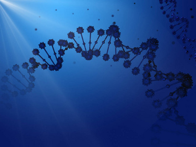 在生物蓝色深 sp 的抽象 Dna 螺旋三维图