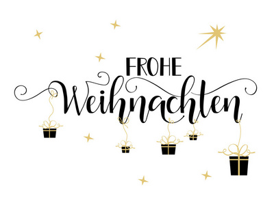 圣诞快乐手绘书法刻字。德国文字 Frohe Weihnachten 圣诞快乐