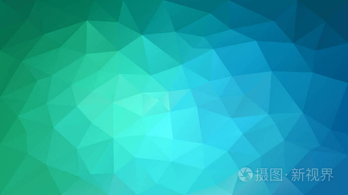 矢量抽象不规则多边形背景-三角形低聚图案-绿色,青色和蓝色渐变