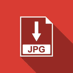 Jpg 文件文档图标。下载 Jpg 按钮图标与长阴影隔离。平面设计。矢量插图