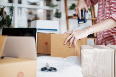 创业企业家小企业主在家里工作照片