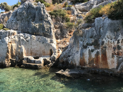 Kayakoy Kekova Simena 村, 费特希耶, 住宿沉没城市 Kekova 海湾的 Ucagiz 从海在土耳其