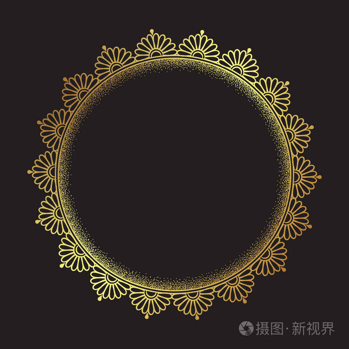 装饰印度圆形花边华丽的金色曼荼罗孤立黑色背景艺术框架设计矢量插图