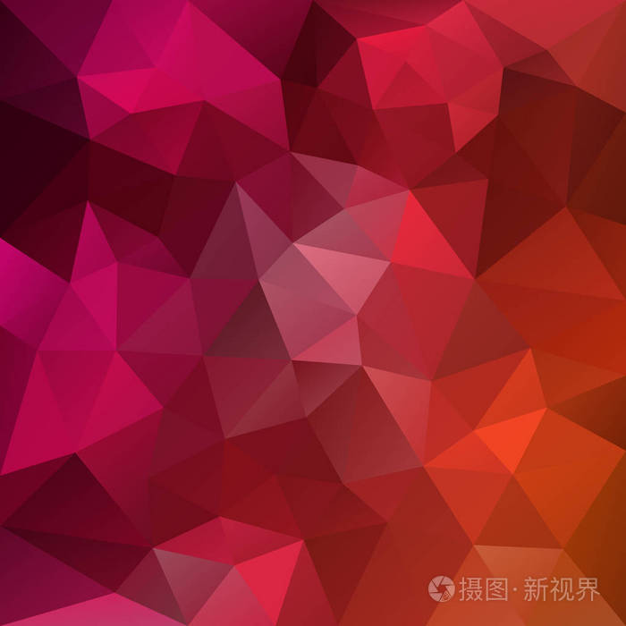 矢量抽象不规则多边形正方形背景三角形低聚图案热粉红色红色和橙色