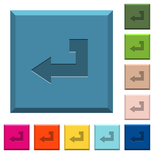 在各种时髦颜色的边方形按钮上返回按键镌刻图标
