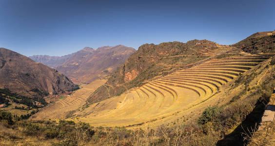 神圣的山谷, 秘鲁2017年8月02日 古遗址的 Pisac 在神圣的山谷, 秘鲁