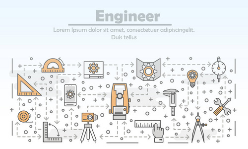 矢量细线工程师海报横幅模板