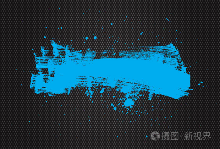 蓝色矢量画笔笔触,颜料滴溅在黑色文字上