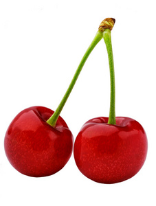 新鲜成熟的红色樱桃浆果在白色上分离