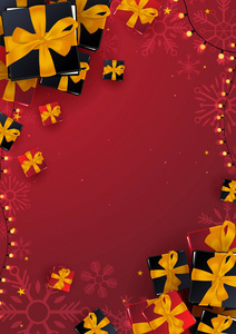 圣诞和新年快乐的海报红色背景。矢量插图