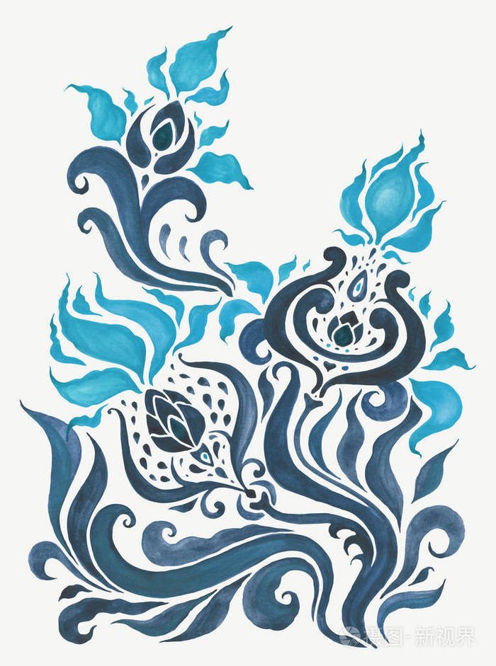 水彩抽象花.手绘花卉图案
