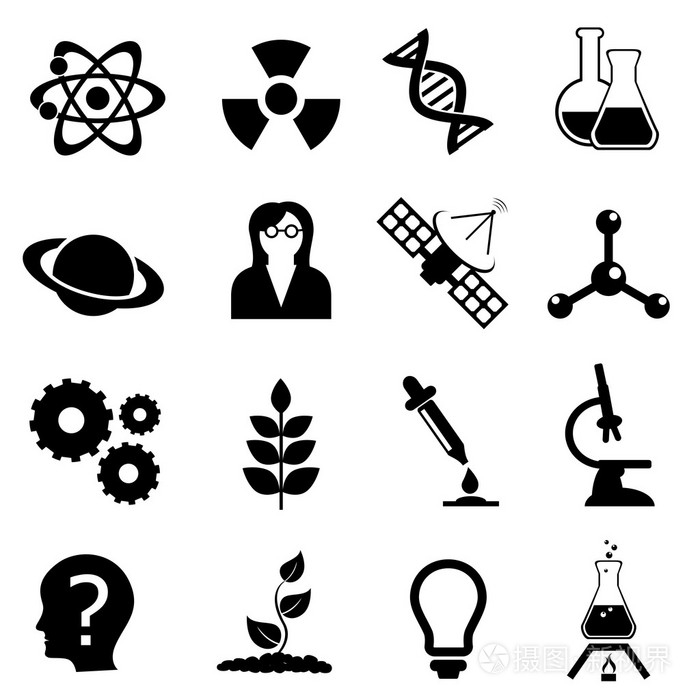 科学, 生物学, 物理学和化学的图标集