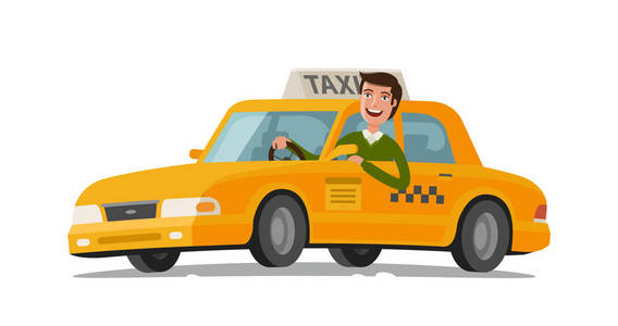 出租车司机的概念。汽车, 运输, 运输, 转移符号或图标。矢量插图