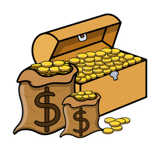 虎中国星座旧木琵琶桶装满金币-矢量卡通插画卡通星座快乐中国新年