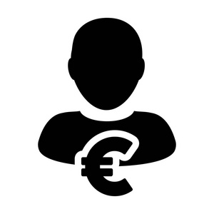 欧元符号图标矢量符号货币与男性头像在字形象形插图