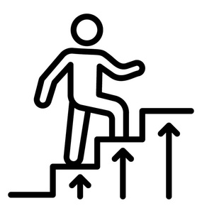 在楼梯上和向上的箭头上行走的头像显示了进步的图标.插画