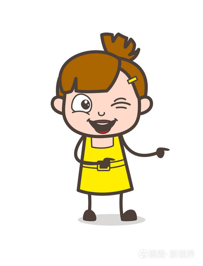 那调皮的孩子眨眼睛和手指-可爱的卡通女孩矢量插画-正版商用图片065