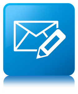 编辑电子邮件图标青色蓝色方形按钮