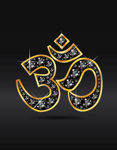 黄金与 ruby 的石头中的 om 符号在与海蓝宝石的石头银 om 符号瑜伽体