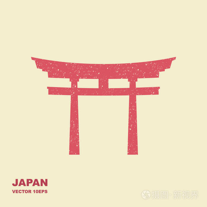 日本传统的鸟居门向量带有划伤效果的平面图标