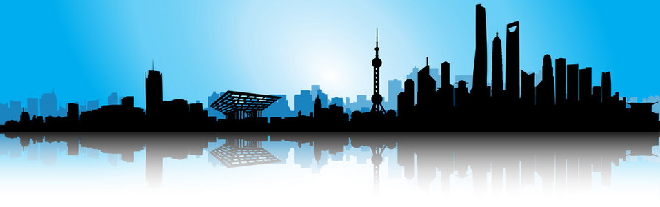 陆家嘴剪影上海蓝色天际线照片